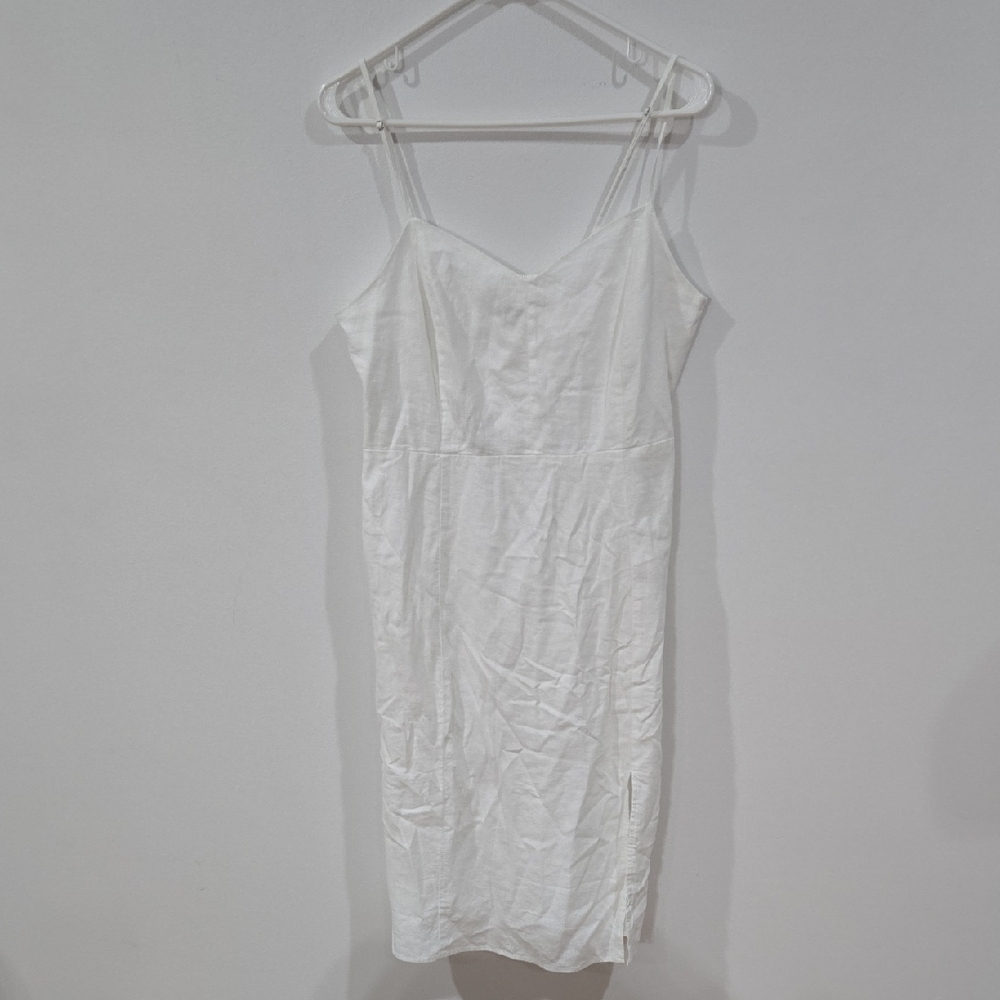 J.Crew Sz 12p Womens White Linen Blend Slip Side Zip Midi Dress